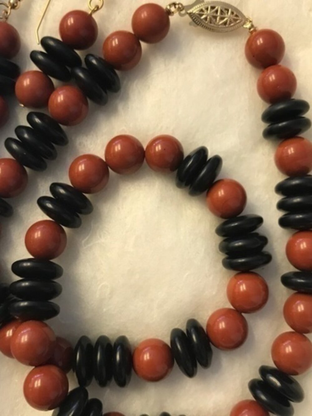 Handmade Red Jasper and Black Stone Necklace and Earrings Set